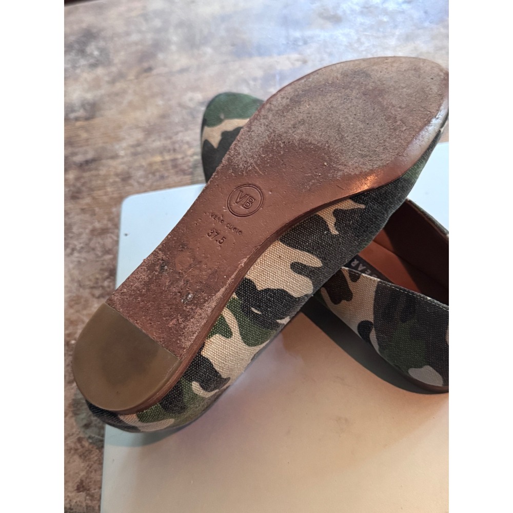 Veronica Beard Loafers 37.5 Green Camo Canvas Pointed Toe Flat Utility Preppy‎ - Picture 6 of 7